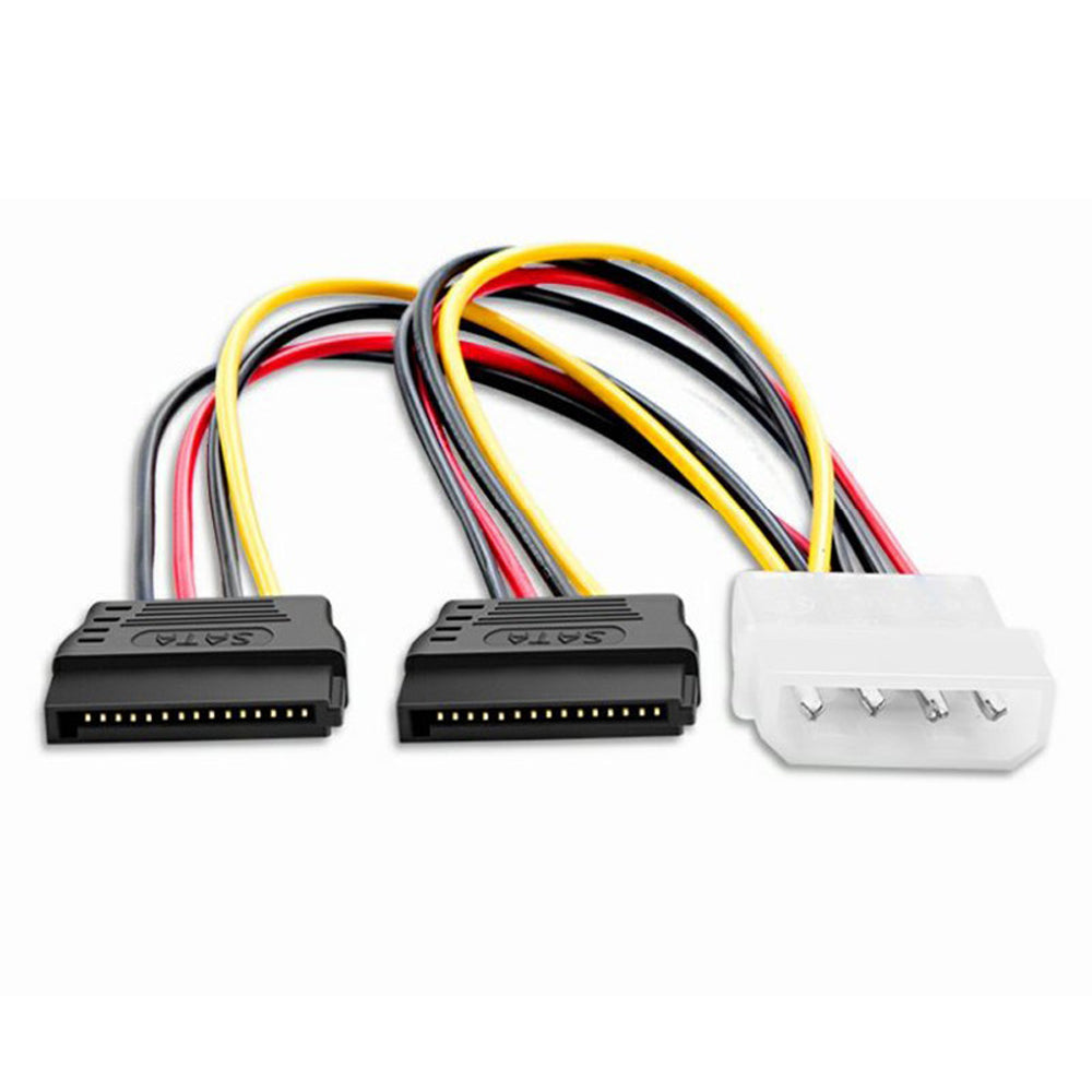 Molex 4Pin to 2x SATA 15Pin Power Adapter Cable for HDD