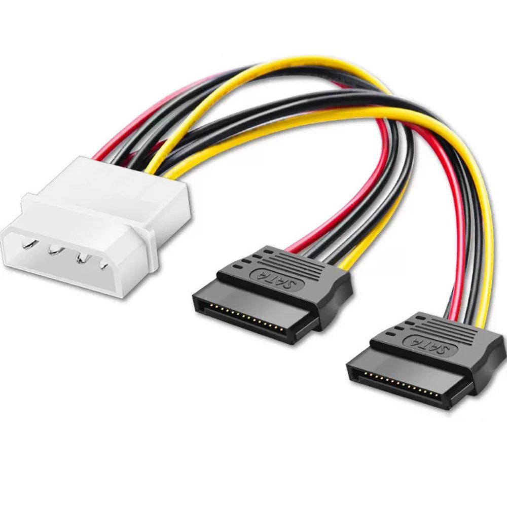 Molex 4Pin to 2x SATA 15Pin Power Adapter Cable for HDD