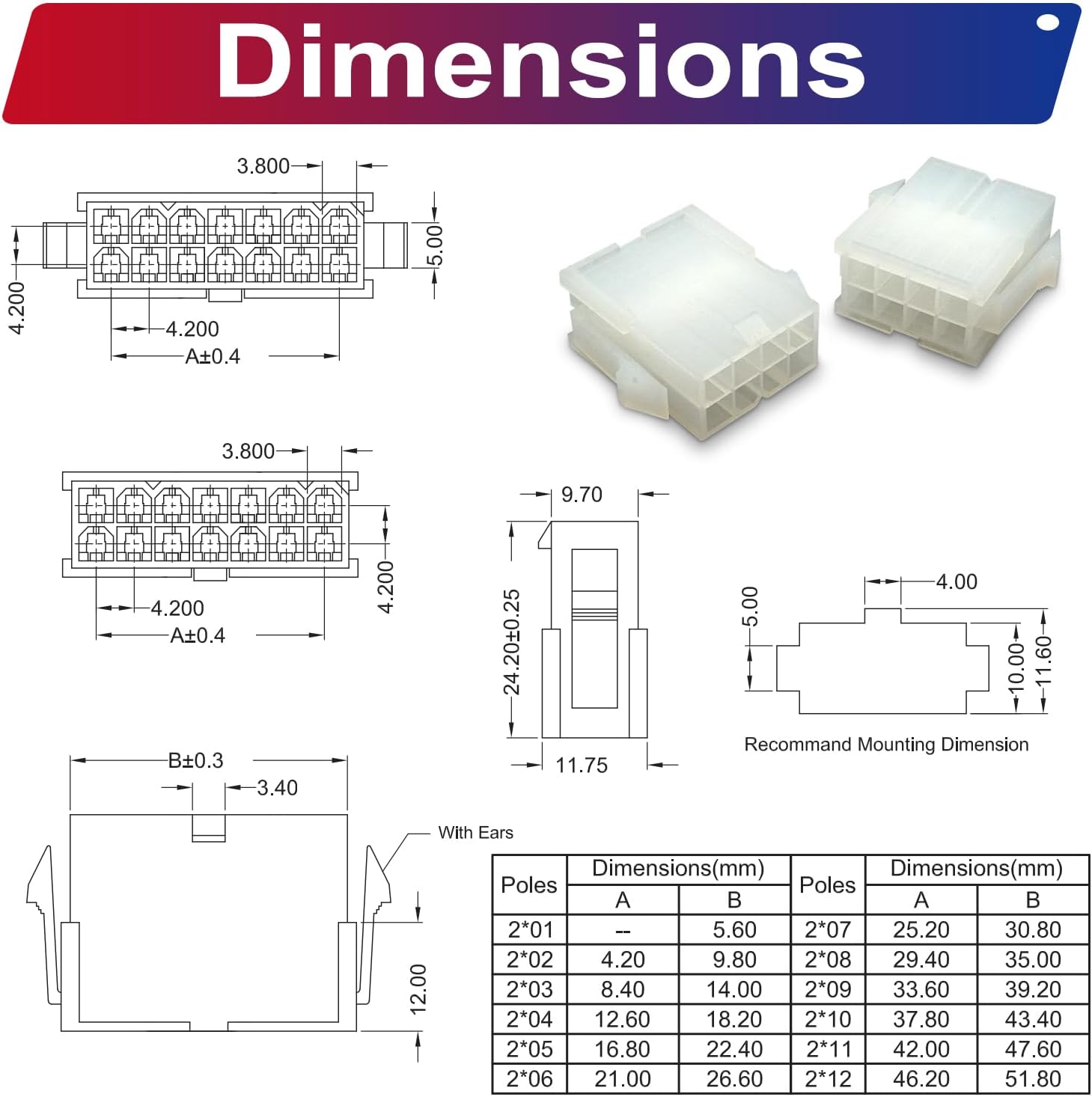 Molex 4.2mm Terminal Wire Cable Connector Kit Compatible with Molex 5557 5559 Mini-Fit Male Female Connection