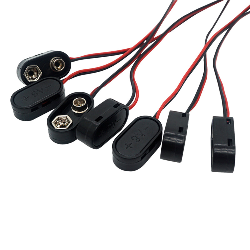 9V Battery Buckle Cable Black Leather With Lead T Type Terminal Connection Wire