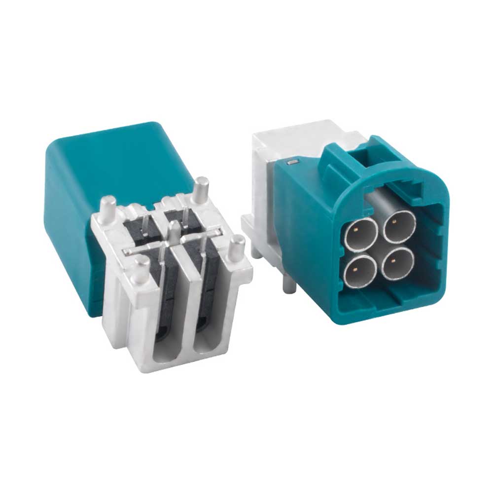Automotive MINI-FAKRA-J 4-in-1 HFM Right Angle Male PCB Connector