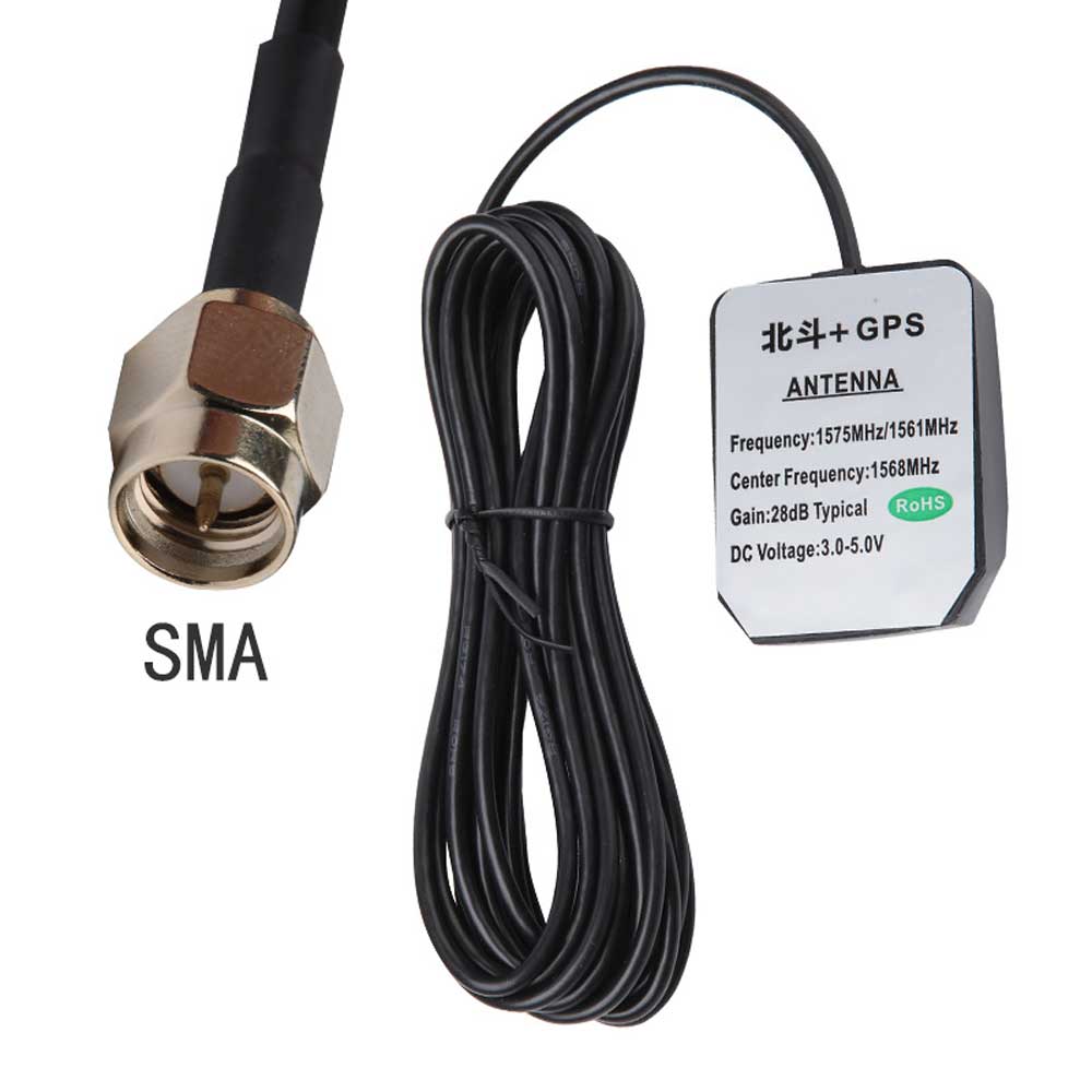 GPS + Beidou Dual Band Active Antenna SMA Male 28dB Gain with 3M Cable for Car Navigation