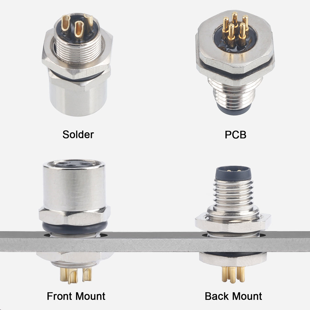 M8 Aviation Plug Brass Socket Screw IP67 Waterproof Metal Panel Mount Connector