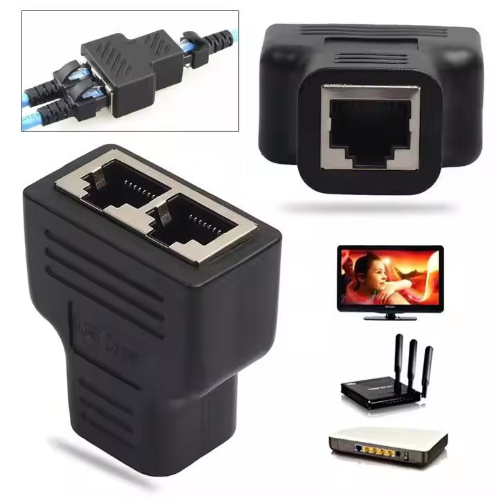 Network Splitter Double Adapter 1 to 2 Dual Female CAT6 RJ45 Splitter Internet Adapter Plug Connector