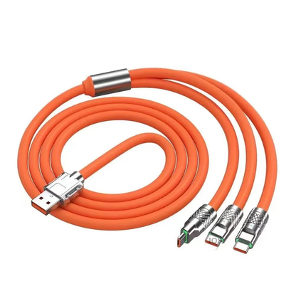 3 in 1 120W Metal Super Fast Charging Cable USB to Type C Micro 6A Fast Charging Data Line USB Silicone Quick Charge Cable