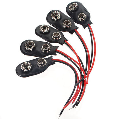 9V Battery Buckle Cable Black Leather With Lead T Type Terminal Connection Wire