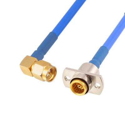 BMA-KFB3 to SMA Male Right Angle RF Cable Assembly RG402 Semi-Flexible Cable 2-Hole Flange Mount
