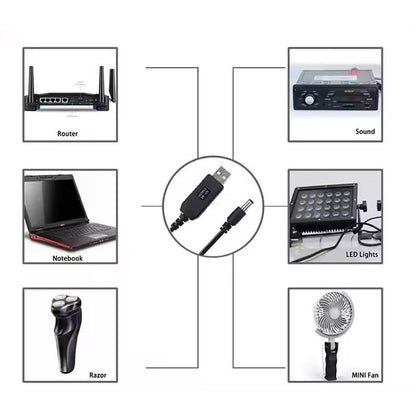 DC 5521 Power Supply Setup Charger 5v to 12v USB Cable