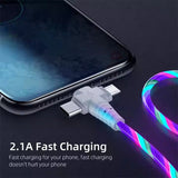 LED mobile cable streamer multifunctional 3 in 1 data cable creative multicolor luminous charger cable