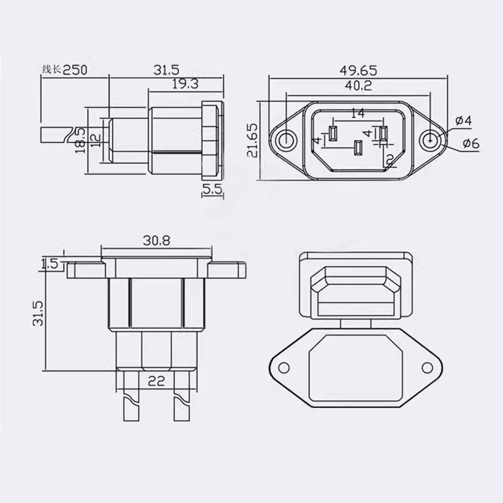 Lithium battery charging port T-shaped female high-power connection copper wire Assembly for Electric vehicle