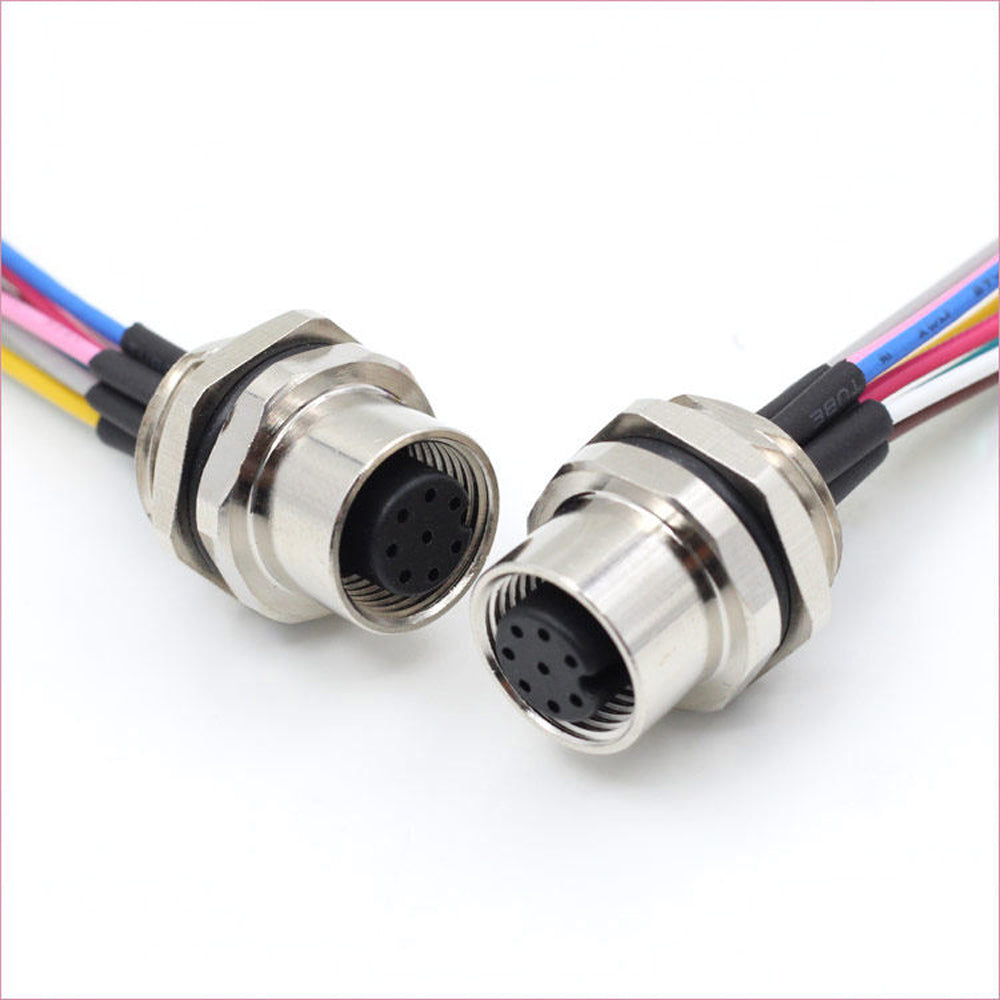 M12 Metal PCB Panel Mount Straight Pin Socket Waterproof IP67 Male Female Aviation Connector