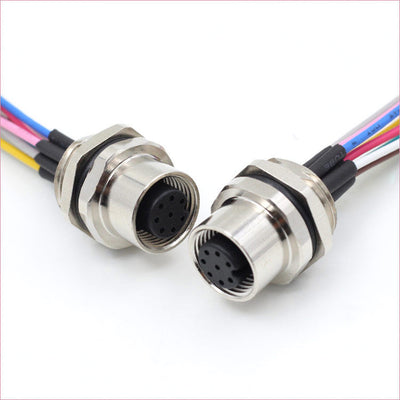 M12 Metal PCB Panel Mount Straight Pin Socket Waterproof IP67 Male Female Aviation Connector