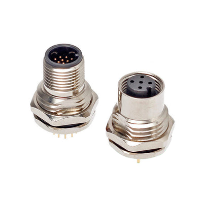 M12 Metal PCB Panel Mount Straight Pin Socket Waterproof IP67 Male Female Aviation Connector