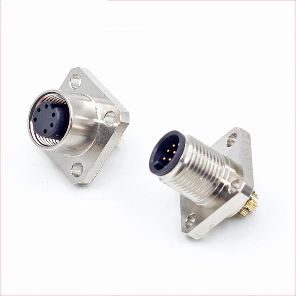 M12 Metal PCB Panel Mount Straight Pin Socket Waterproof IP67 Male Female Aviation Connector