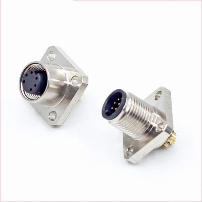 M12 Metal PCB Panel Mount Straight Pin Socket Waterproof IP67 Male Female Aviation Connector