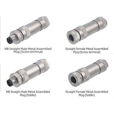 M8 Metal Waterproof Connector Solder Screw Straight Male and Female Crimp Terminal Aviation Plug