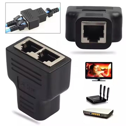 Network Splitter Double Adapter 1 to 2 Dual Female CAT6 RJ45 Splitter Internet Adapter Plug Connector
