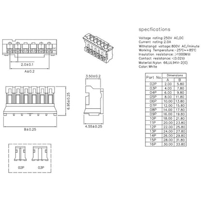PH2.0 Terminal Wire 2-12P electronic JST  S3B-PH-K-S Connector Cable