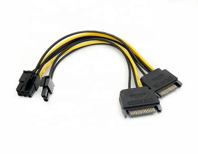 デュアルSATA - PCI-E 8ピンアダプタケーブル 18AWG PCI-E SATA電源ケーブル