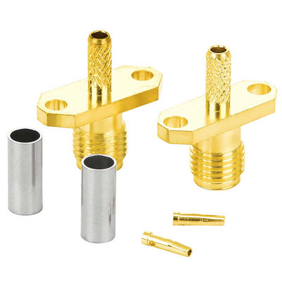 SMA-KF-1.5 2-Hole Diamond Flange SMA Female Connector Full Brass Gold Plated Crimp Solder Type