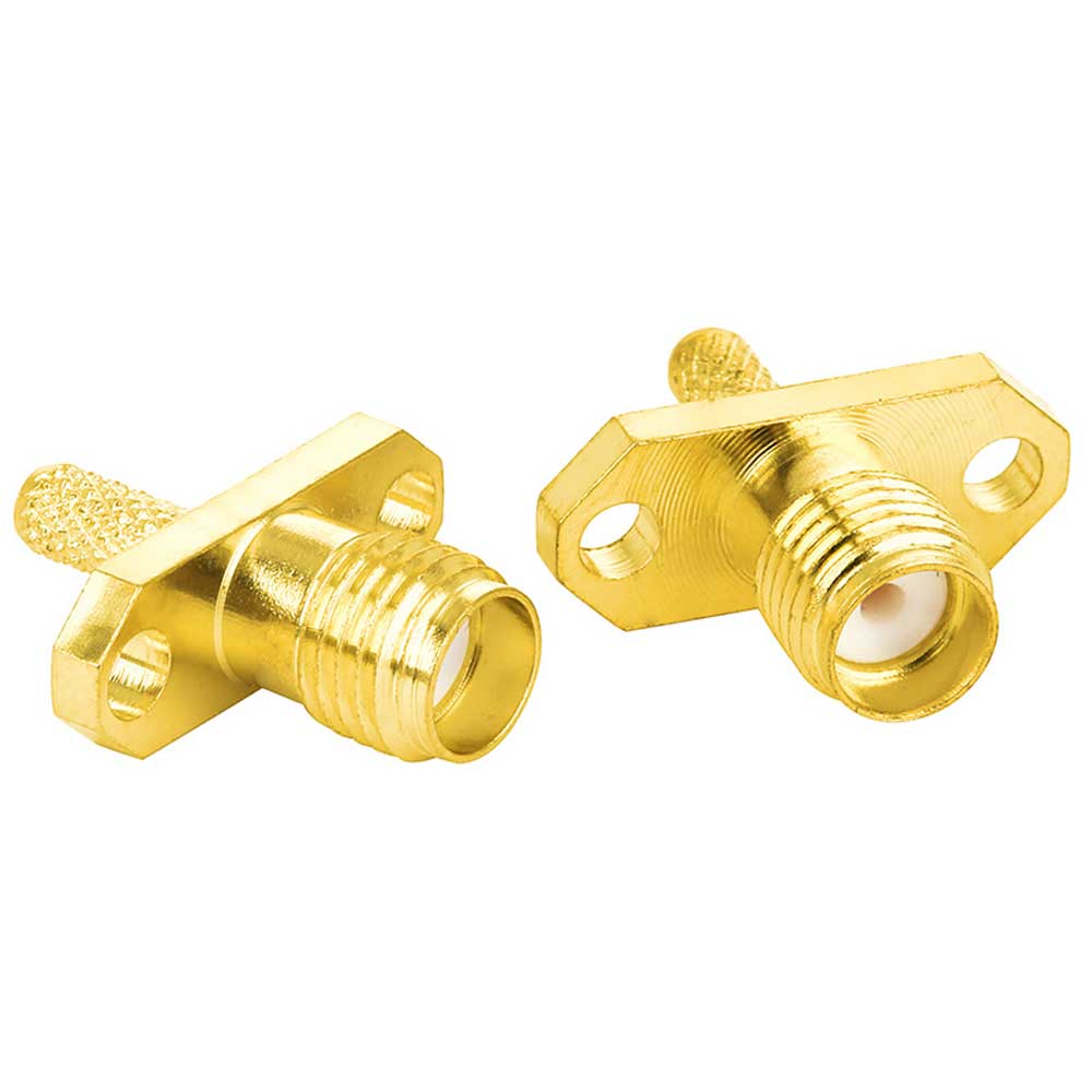 SMA-KF-1.5 2-Hole Diamond Flange SMA Female Connector Full Brass Gold Plated Crimp Solder Type