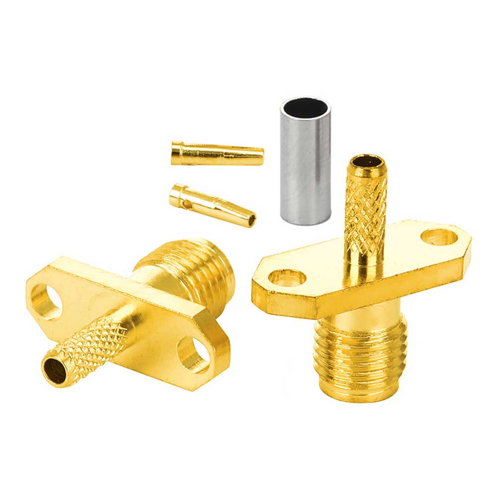 SMA-KF-1.5 2-Hole Diamond Flange SMA Female Connector Full Brass Gold Plated Crimp Solder Type