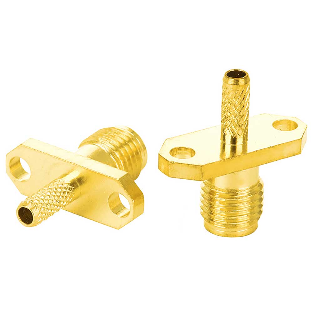 SMA-KF-1.5 2-Hole Diamond Flange SMA Female Connector Full Brass Gold Plated Crimp Solder Type