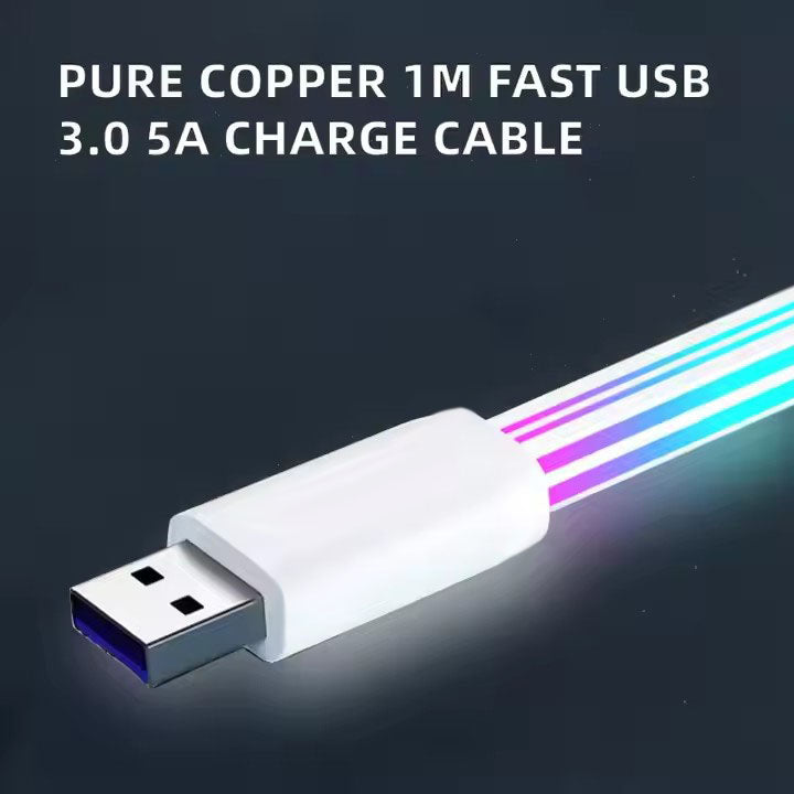 Super Fast Charging Type C USB Data Cable 12V 5A Mobile Phone Charger LED Light Silicone Data Cable