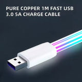 Super Fast Charging Type C USB Data Cable 12V 5A Mobile Phone Charger LED Light Silicone Data Cable