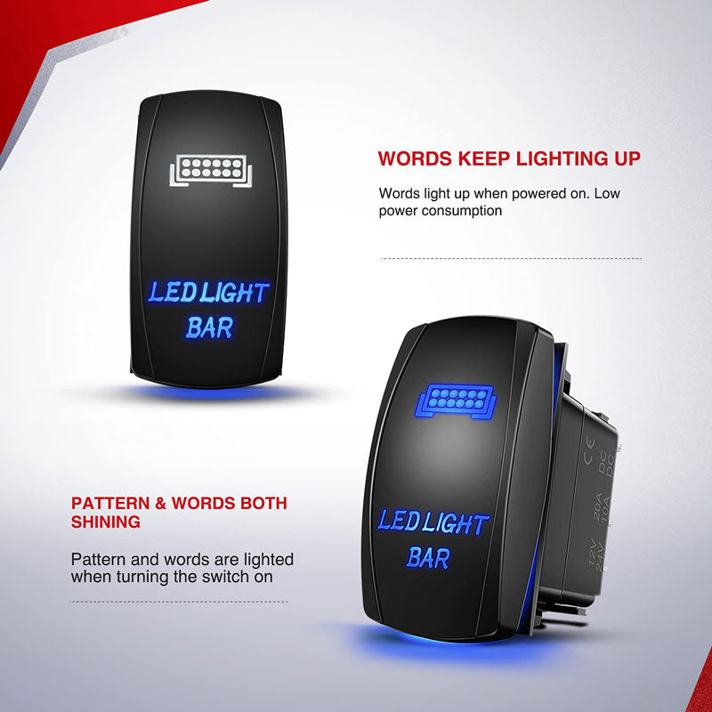 LED Light Bar Wiring Harness14 AWG Duty 12V 5Pin Rocker Laser On Off Waterproof Switch Power