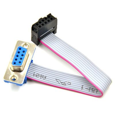 2.54 Pitch IDC Flat Ribbon Cable Connected to DB9 Female Wire for Motherboard FC Gray Flat Wire IDC Wire Processing Customized